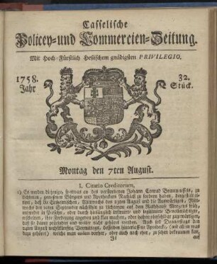 32. Stueck, Montag den 7ten August 1758