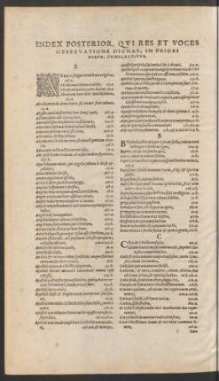 Index Posterior, Qui Res Et Voces Observatione Dignas ... Complectitur.