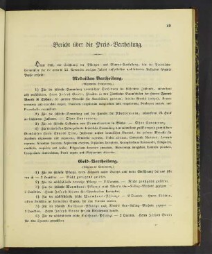 Bericht über die Preis-Vertheilung.