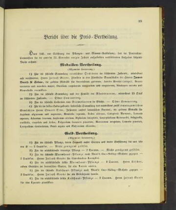 Bericht über die Preis-Vertheilung.