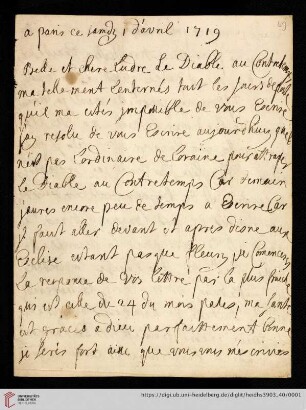 Elisabeth Charlotte (Liselotte) von der Pfalz - Briefe: Brief von Elisabeth Charlotte (Liselotte) von der Pfalz, Herzogin von Orléans, an Madame de Ludres