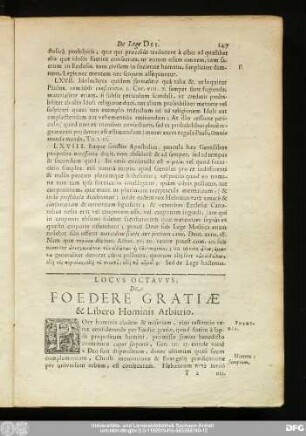 Locus Octavus; De Foedere Gratiae & Libero Hominis Arbitrio.