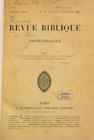 Revue biblique. 1. 1892