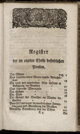 Register der im vierten Theile befindlichen Poesien.