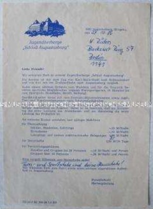 Informationsblatt der Jugendherberge Augustusburg