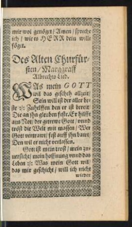 Des Alten Churfürsten/ Marggraff Albrechts Lied.
