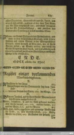 [I.] Register einiger vorkommenden Merkwürdigkeiten