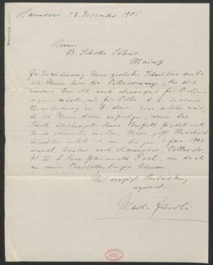 Brief an B. Schott's Söhne : 28.12.1901