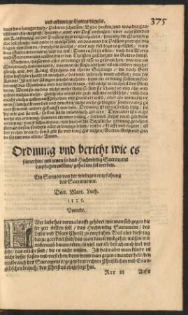 Ordnung und bericht wie es fürterhin/ mit jenen so das Hochwirdig Sacrament empfahen wöllen/ gehalten sol werden.
