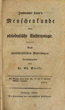 Menschenkunde oder philosophische Anthropologie