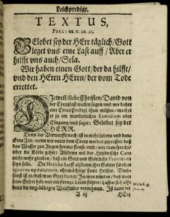 Textus, Psal. 68. v. 20. 21.