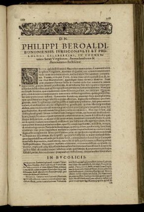 Dn. Philippi Beroaldi, Bononiensis, Iurisconsulti Et Philologi Celeberrimi, in Commentarios Servii Vergilianos, Animadversiones & Annotationes doctissimæ.