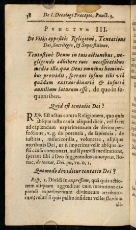 38-52, Punctum III. De Vitijs oppositis Religionis, Tentatione Dei, Sacrilegio, & Superstitione.