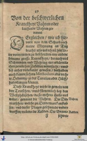 Von der beschwerlichen Kranckheyt Vahren oder lauffende Vahren genannt