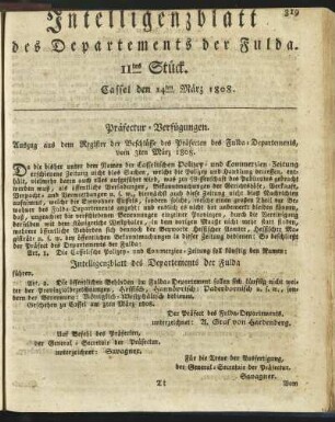 11tes Stück. Cassel den 14ten März 1808