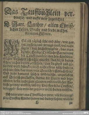 Das Tauffbüchlein verdeutsch, und auffs new zugerichtet