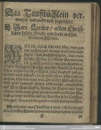 Das Tauffbüchlein verdeutsch, und auffs new zugerichtet