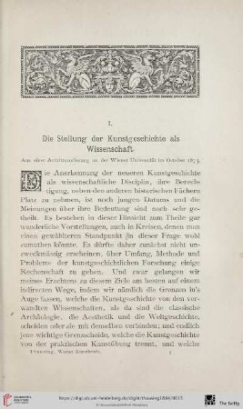 I. Die Stellung der Kunstgeschichte als Wissenschaft