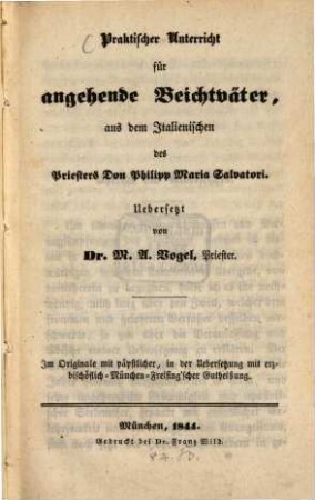 Praktischer Unterricht für angehende Beichtväter