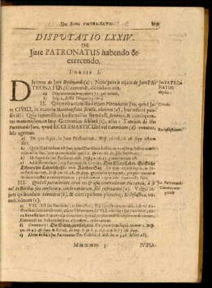 Disputatio LXXIV. De Iure Patronatus habendo & exercendo