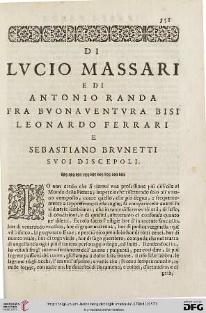 Di Lvcio Massari e di Antonio Randa [...]