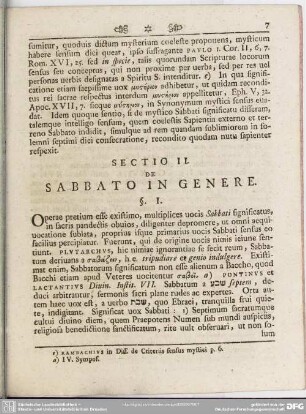 Sectio II. De Sabbato In Genere