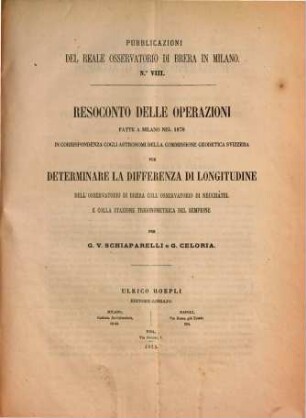 Pubblicazioni del Reale Osservatorio Astronomico di Brera in Milano. VIII