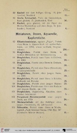 Miniaturen, Dosen, Aquarelle, Kupferstiche (Nr. 92-181)