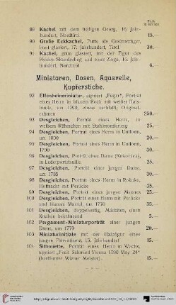 Miniaturen, Dosen, Aquarelle, Kupferstiche (Nr. 92-181)