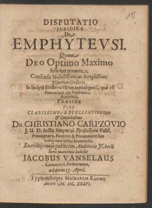 Disputatio Iuridica De Emphyteusi
