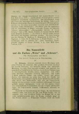Das Sonnenlicht und die Farben "Weiss" und "Schwarz"