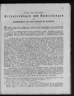 Einige der nötigsten Erläuterungen zur Verständlichkeit und zum Gebrauch des Kalenders.