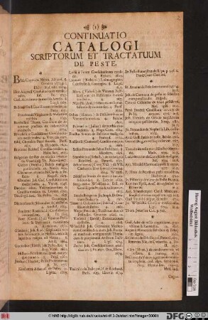 Continuatio Catalogi Scriptorum Et Tractatuum De Peste