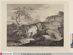 [Romantic Scene. Wilde Landschaft mit einem Einsiedler]