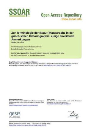 Zur Terminologie der (Natur-)Katastrophe in der griechischen Historiographie: einige einleitende Anmerkungen