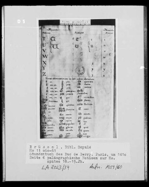 Ms 11060-61, Stundenbuch des Duc de Berry, Seite 6: paläographische Notizen des 18./19. Jhd.