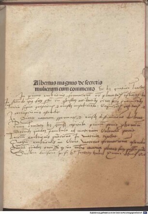 Tractatus de secretis mulierum et virorum Alberti Magni