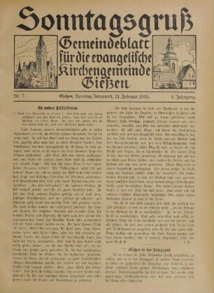 Sonntagsgruß : Gemeindeblatt für die Evangelische Kirchengemeinde Gießen