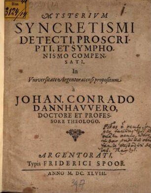 Mysterium syncretismi detecti, proscripti, et symphonismo compensati
