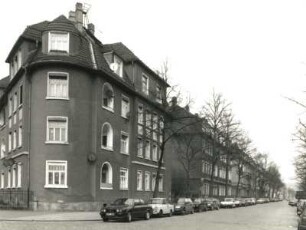 Dresden-Pieschen, Riesaer Straße 40/42/Trachenberger Straße 1. Wohnhäuser (um 1905). Eckansicht