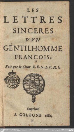 [1]: Les Lettres Sinceres D'Vn Gentilhomme François