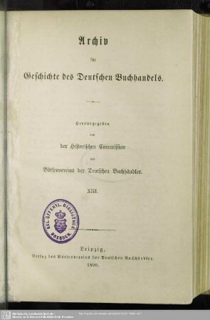 13.1890: Archiv für Geschichte des deutschen Buchhandels