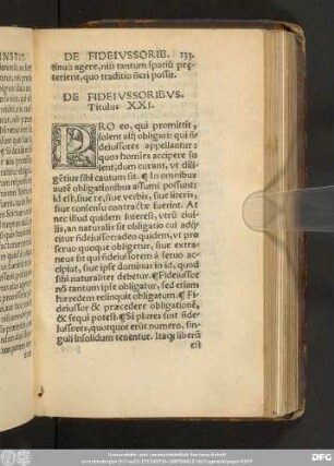 De Fideiussoribus. Titulus XXI.