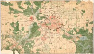 Wettbewerb Groß-Berlin 1910: Flächenplan Berlin und Umgebung, bebaute Flächen, Grün- und Wasserflächen 1:30000