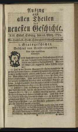 XIII. Stück. Coburg, den 28. Merz. 1753.