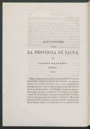 Apuntes sobre la provincia de Tacna. - (Continuación.)