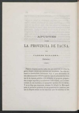 Apuntes sobre la provincia de Tacna. - (Continuación.)