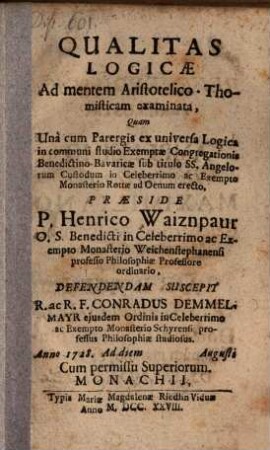 Qualitas logicae ad mentem Aristotelico-Thomisticam examinata
