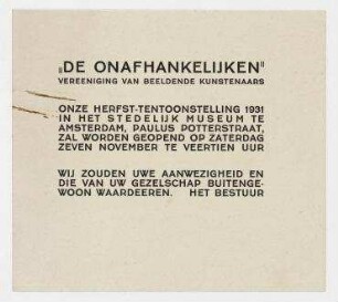 "De Onafhankelijken" Vereeniging van Beeldende Kunstenaars