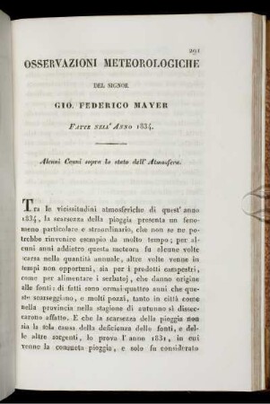 Osservazioni Meteorologiche Del Signor Gio. Federico Mayer Fatte Nell' Anno 1834.